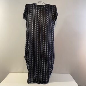 NWT Anrebess Short Sleeve Split Maxi Black White Beach Dress with Pockets 2XL